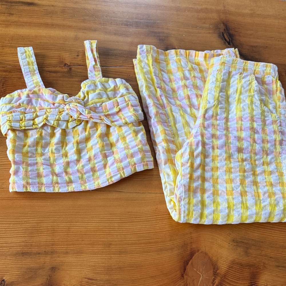 Kids Yellow and Pink Plaid Matching Set